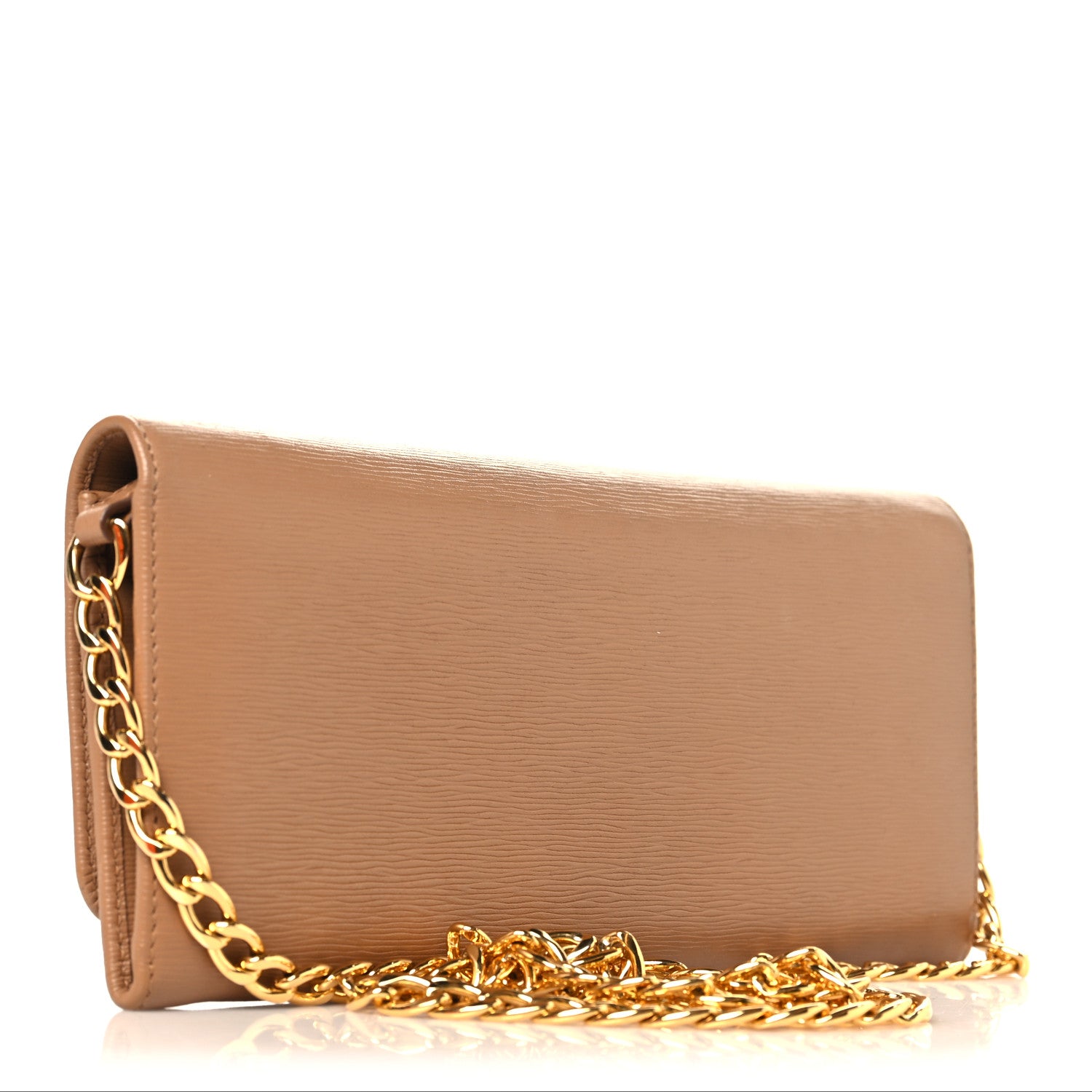 Prada Vitello Move Metal Oro Chain Wallet Caramel 3 of 9