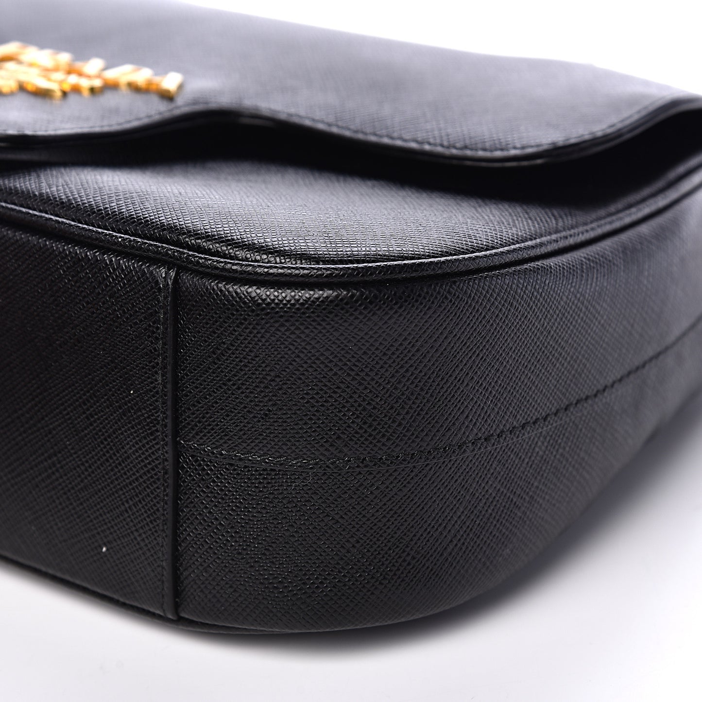 Saffiano Lux Chain Shoulder Bag Black