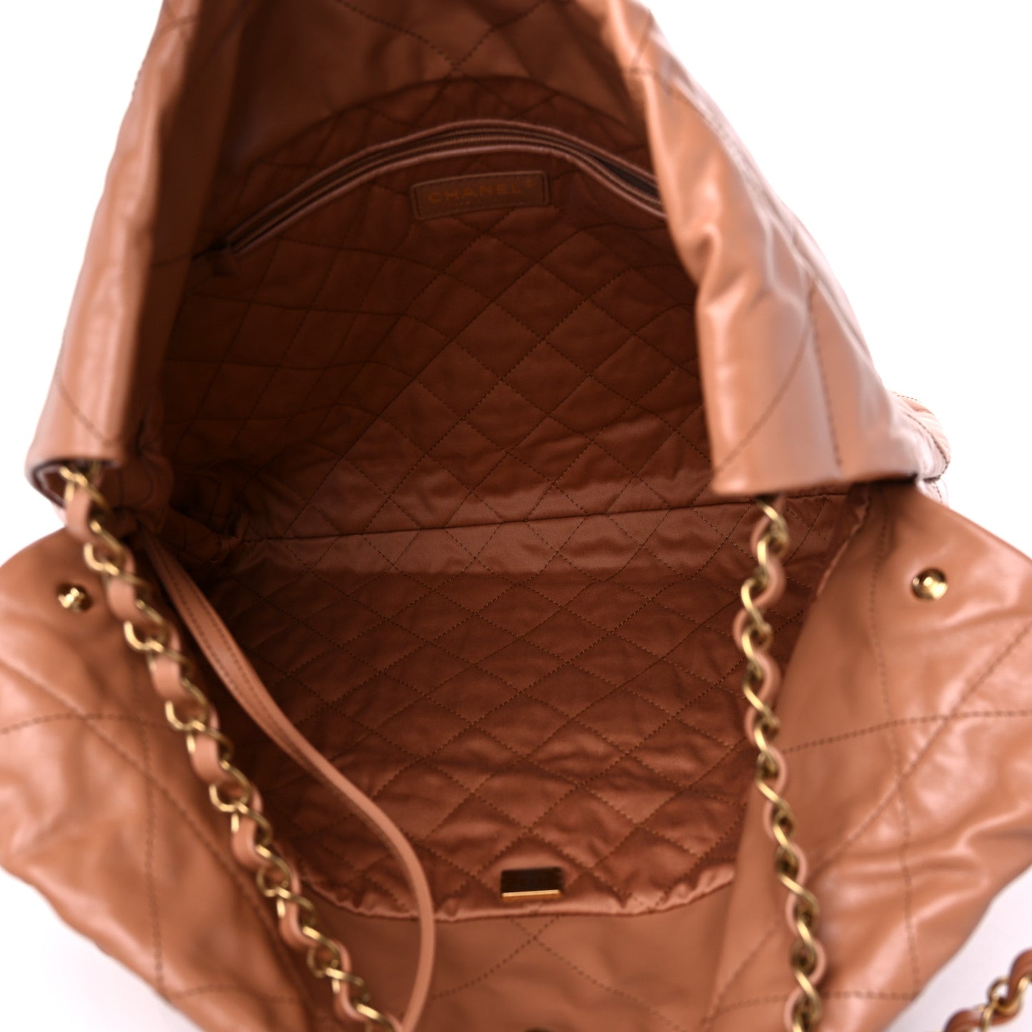 Shiny Calfskin Quilted Chanel 22 Camel