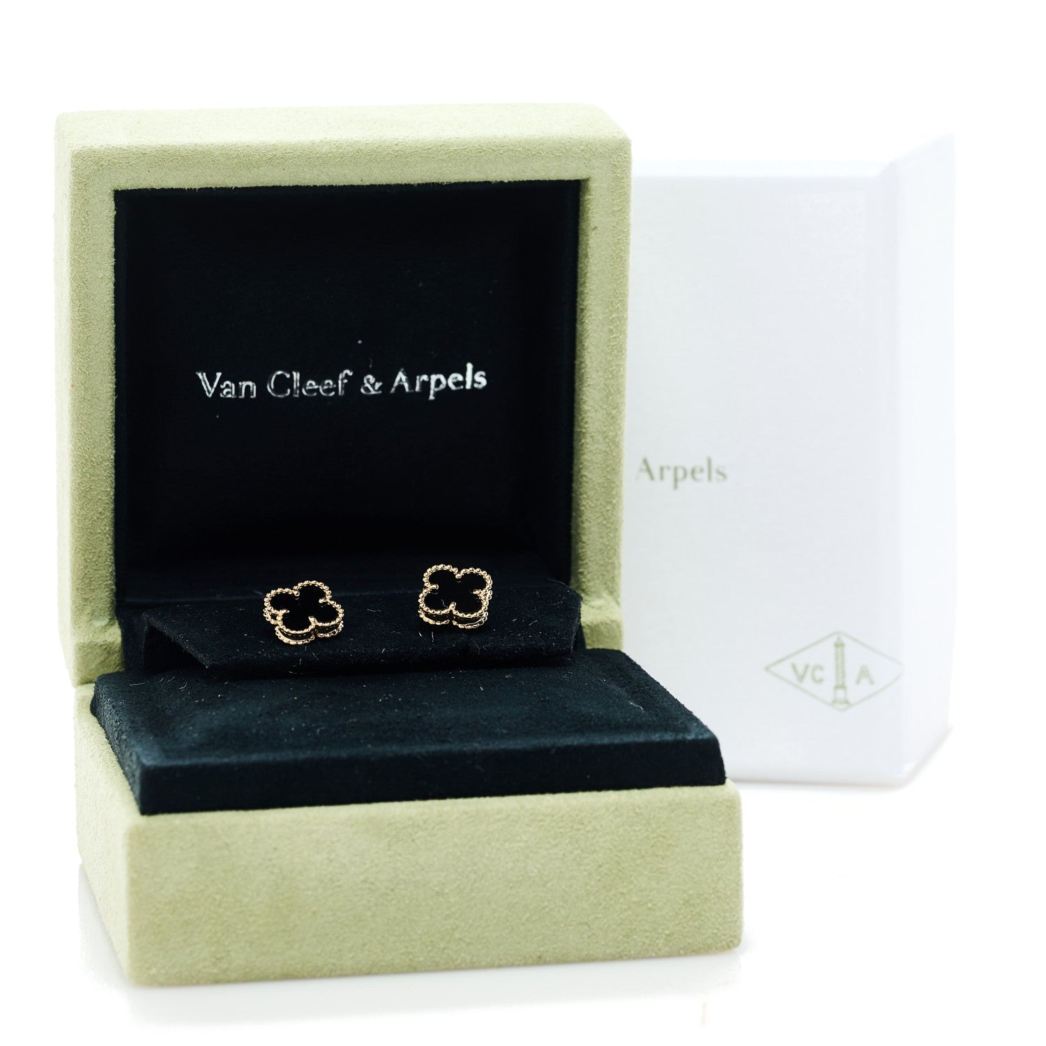 Van Cleef & Arpels 18K Yellow Gold Black Onyx Sweet Alhambra Earrings 5 of 5