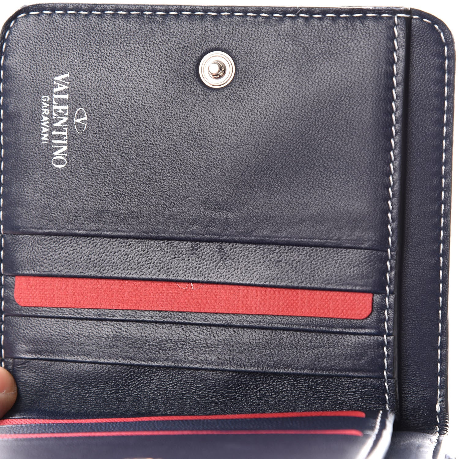 Valentino Garavani Nappa Free Rockstud Spike Compact Zip Around Wallet Marine 8 of 8