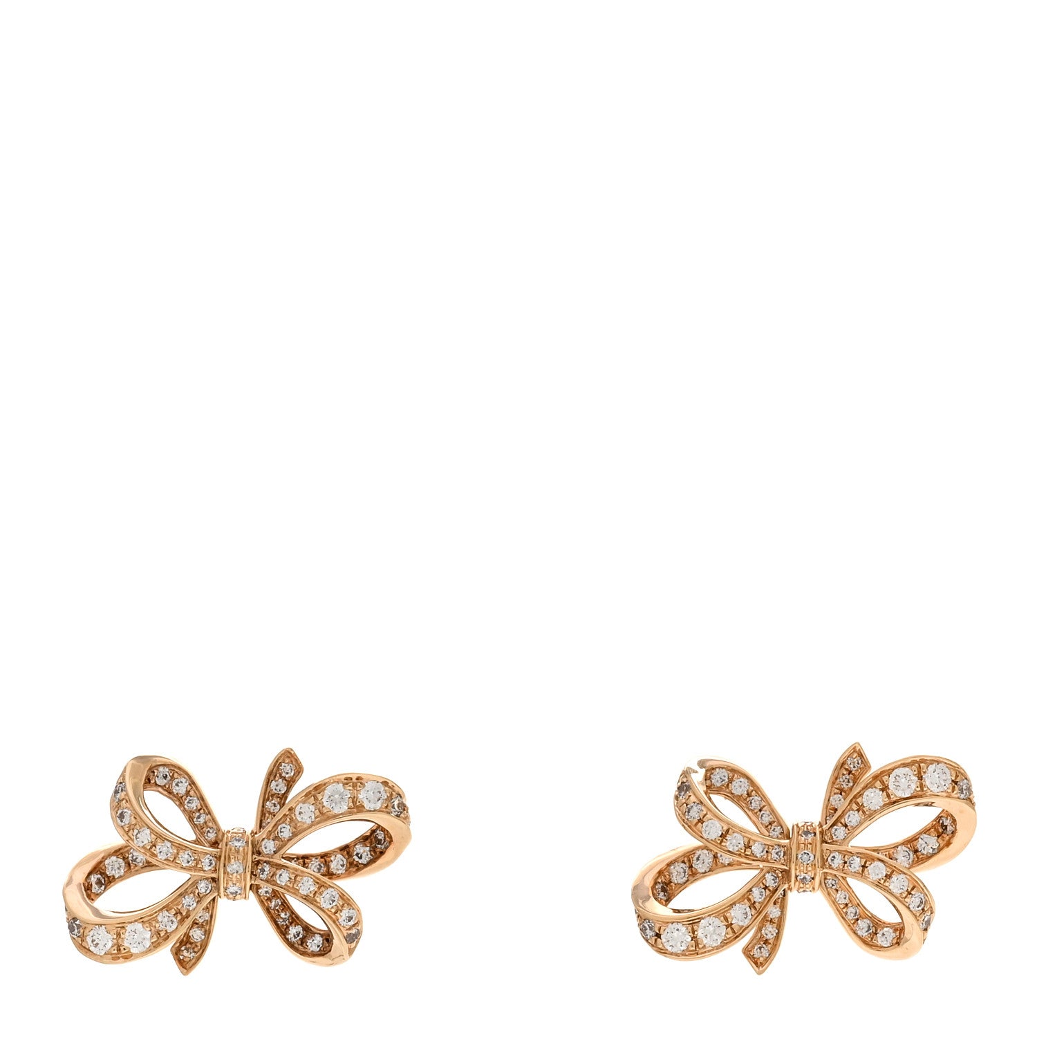 Tiffany 18K Rose Gold Diamond Bow Earrings 1 of 5