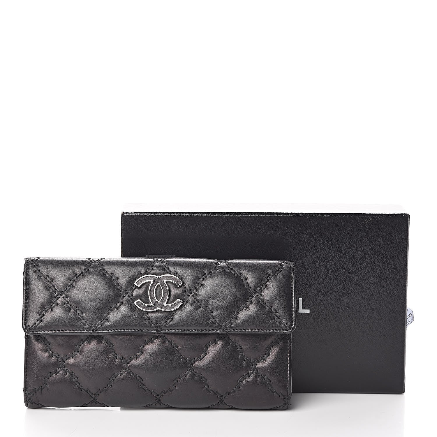 Chanel Calfskin Double Stitch Hamptons Flap Wallet Black 9 of 10