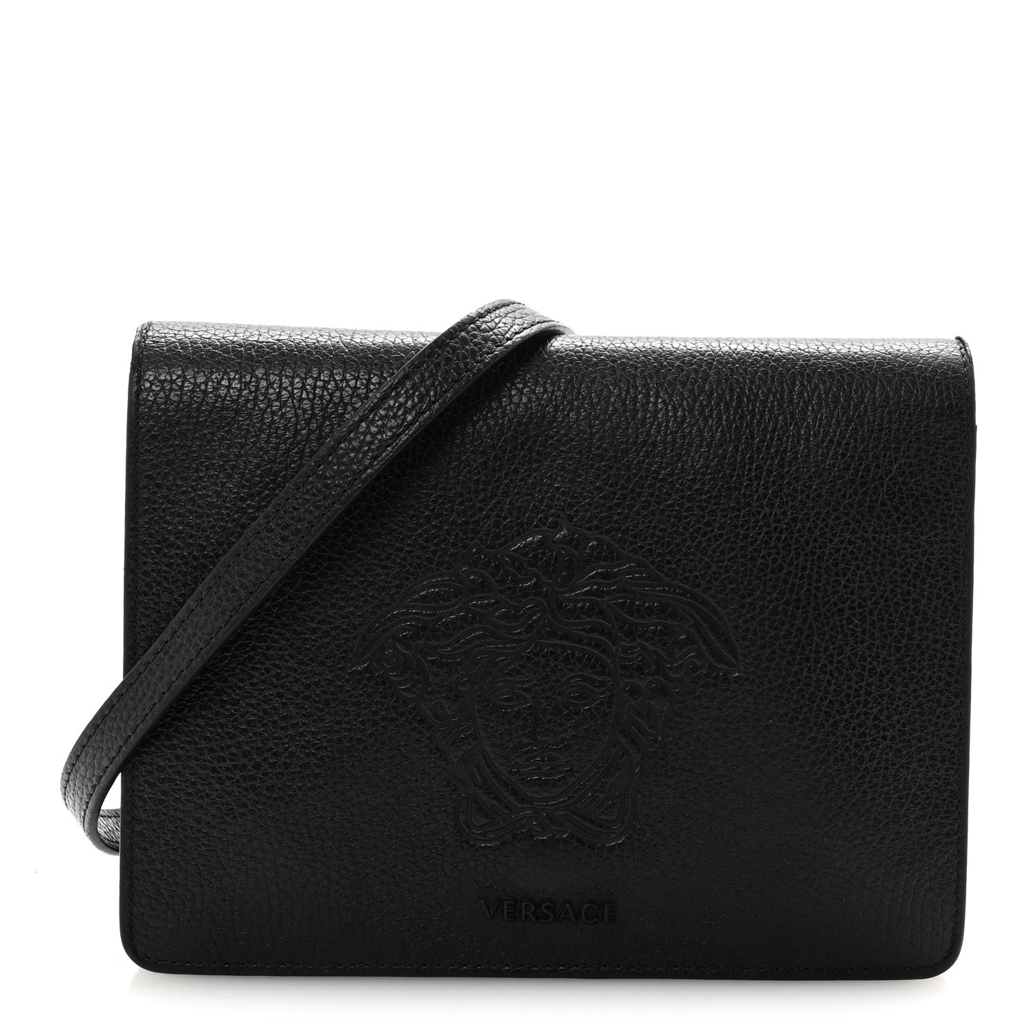 Versace Grained Calfskin Embossed Medusa Flap Bag Black 1 of 9