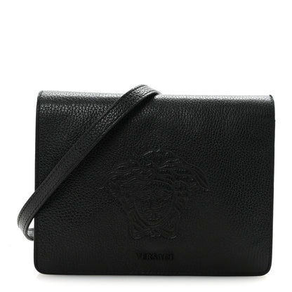 Versace Grained Calfskin Embossed Medusa Flap Bag Black 1 of 9