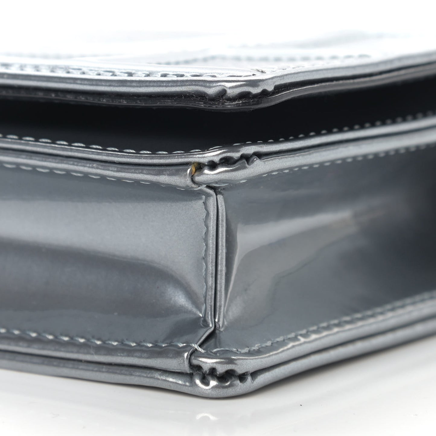 Metallic Patent Micro-Cannage Mini Diorama Flap Bag Silver