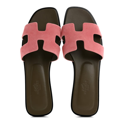 Hermes Suede Goatskin Oran Sandals 37.5 Rose Du Desert 2 of 10