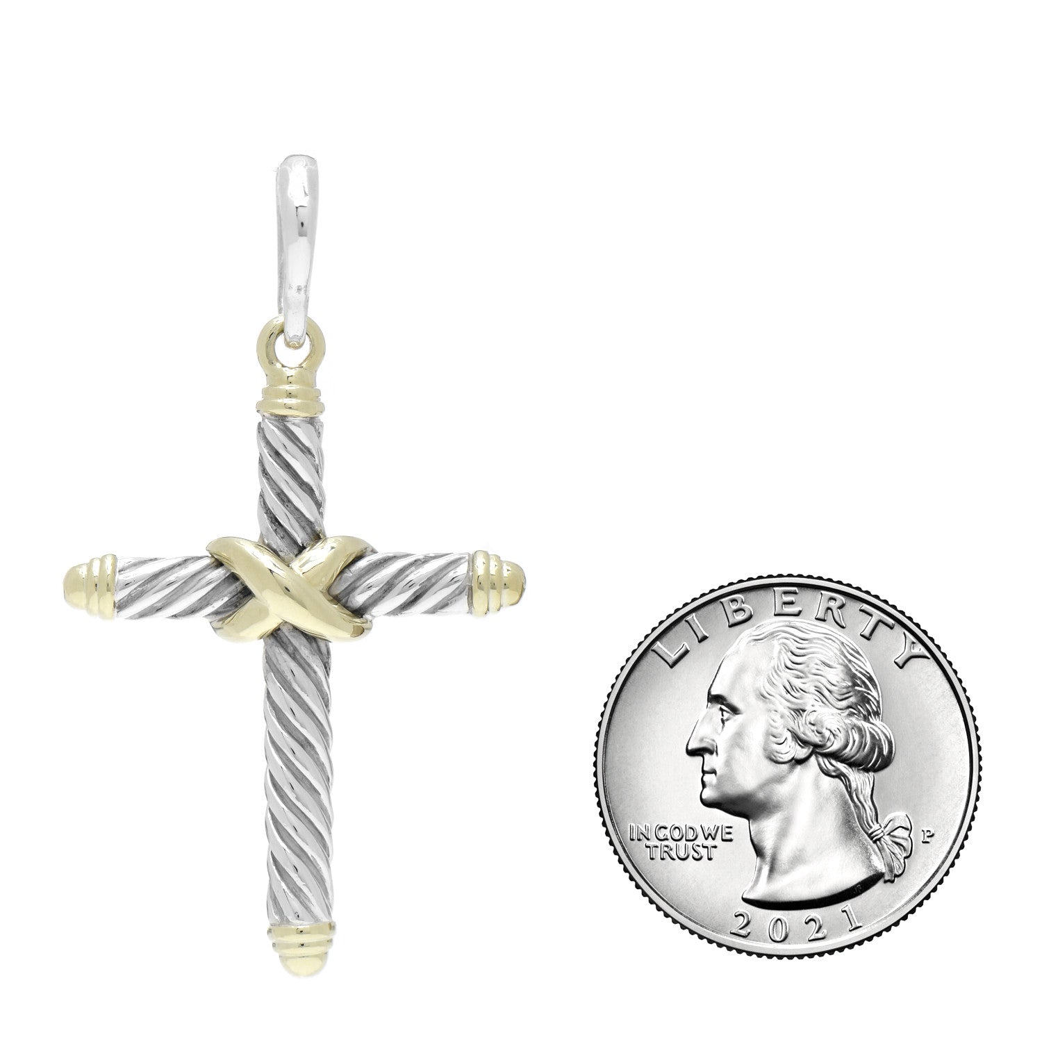 David Yurman Sterling Silver 14K Yellow Gold Cross Pendant 2 of 3