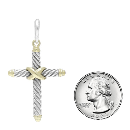 David Yurman Sterling Silver 14K Yellow Gold Cross Pendant 2 of 3