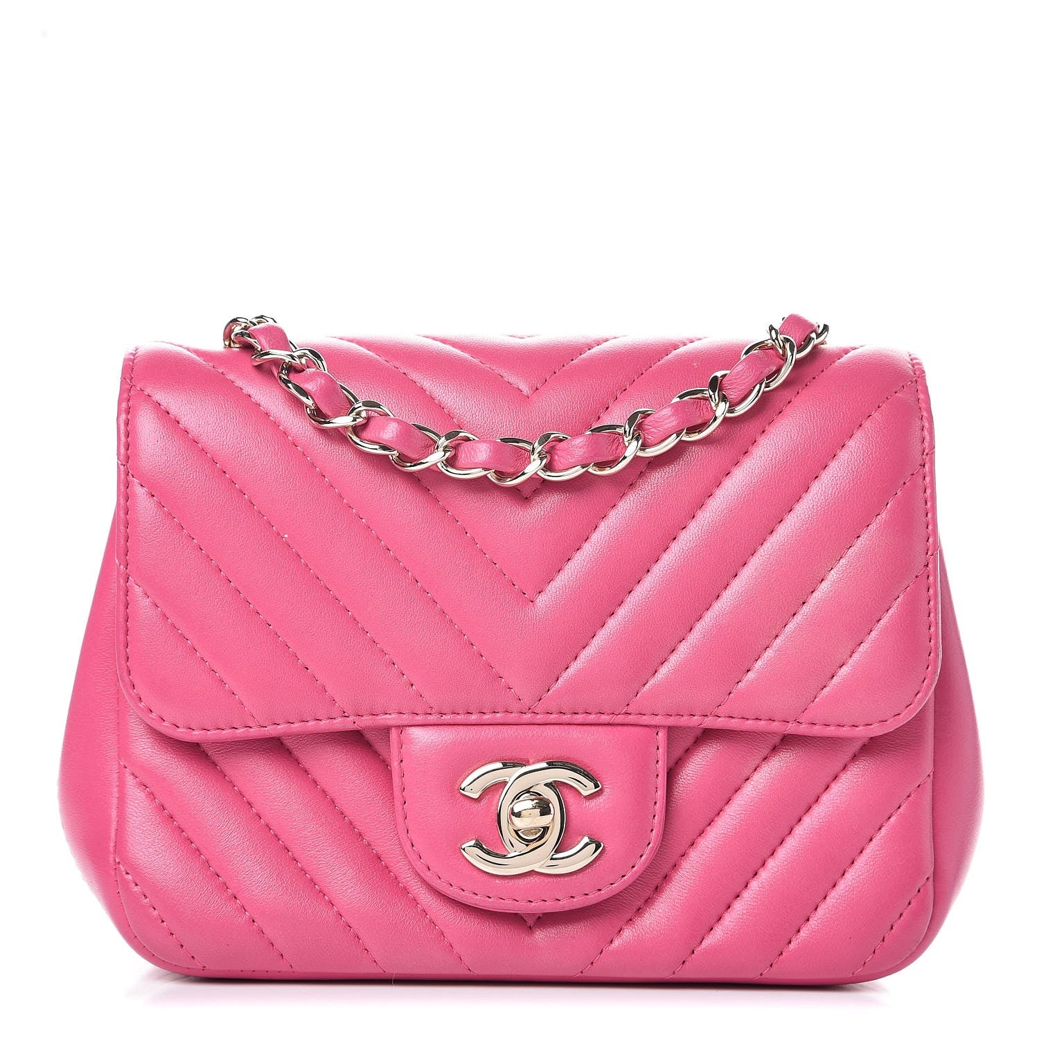 Chanel Lambskin Chevron Quilted Mini Square Flap Fuchsia 1 of 9
