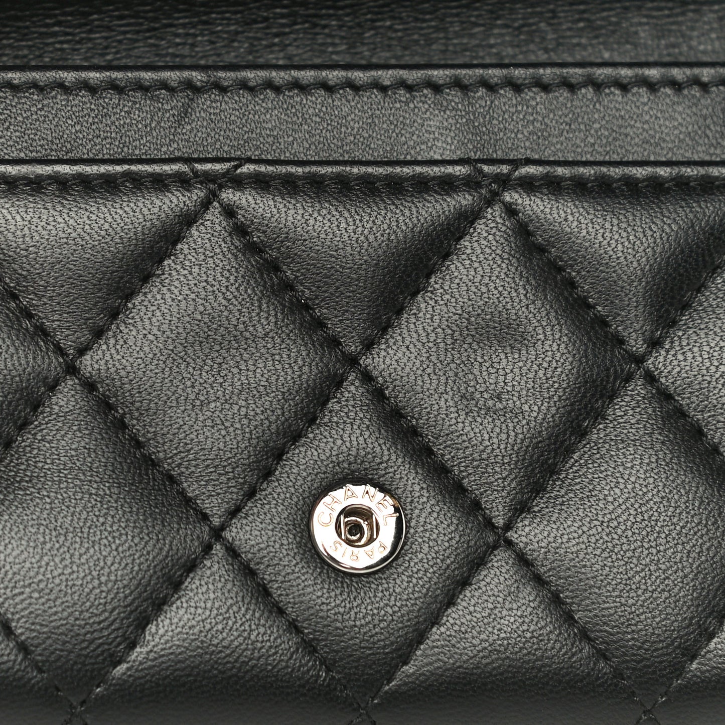 Lambskin Quilted Flap Card Holder Black
