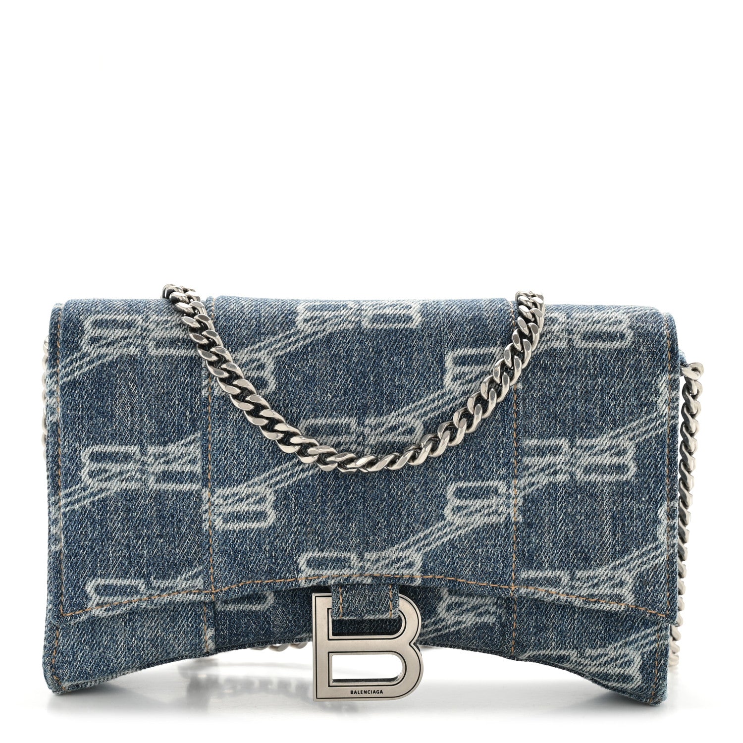 Balenciaga Denim BB Monogram Hourglass Chain Bag Blue 1 of 13