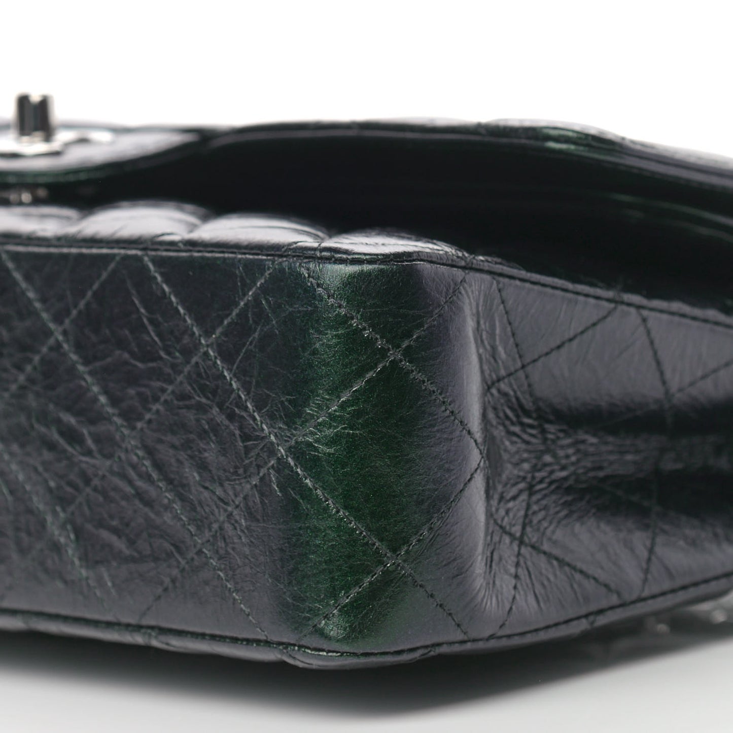 Iridescent Crumpled Calfskin Quilted Medium Double Flap Black