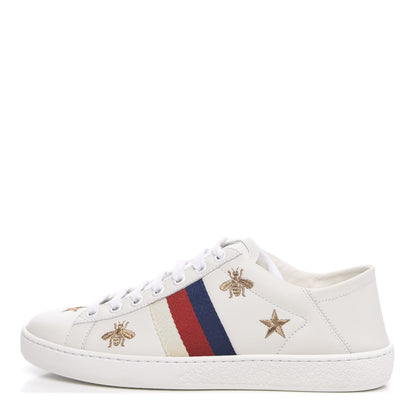 Gucci Calfskin Bee Star Embroidered Sylvie Web Ace Sneakers 35.5 White 1 of 9