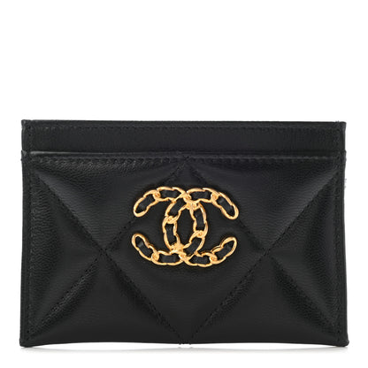 Chanel Shiny Goatskin Quilted Chanel 19 Card Holder Black 1 of 8