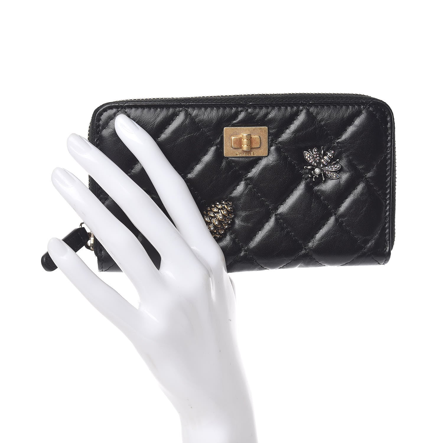 Chanel Aged Calfskin Quilted Medium Lucky Charms 2.55 Reissue Zip Around Wallet Black 2 of 9