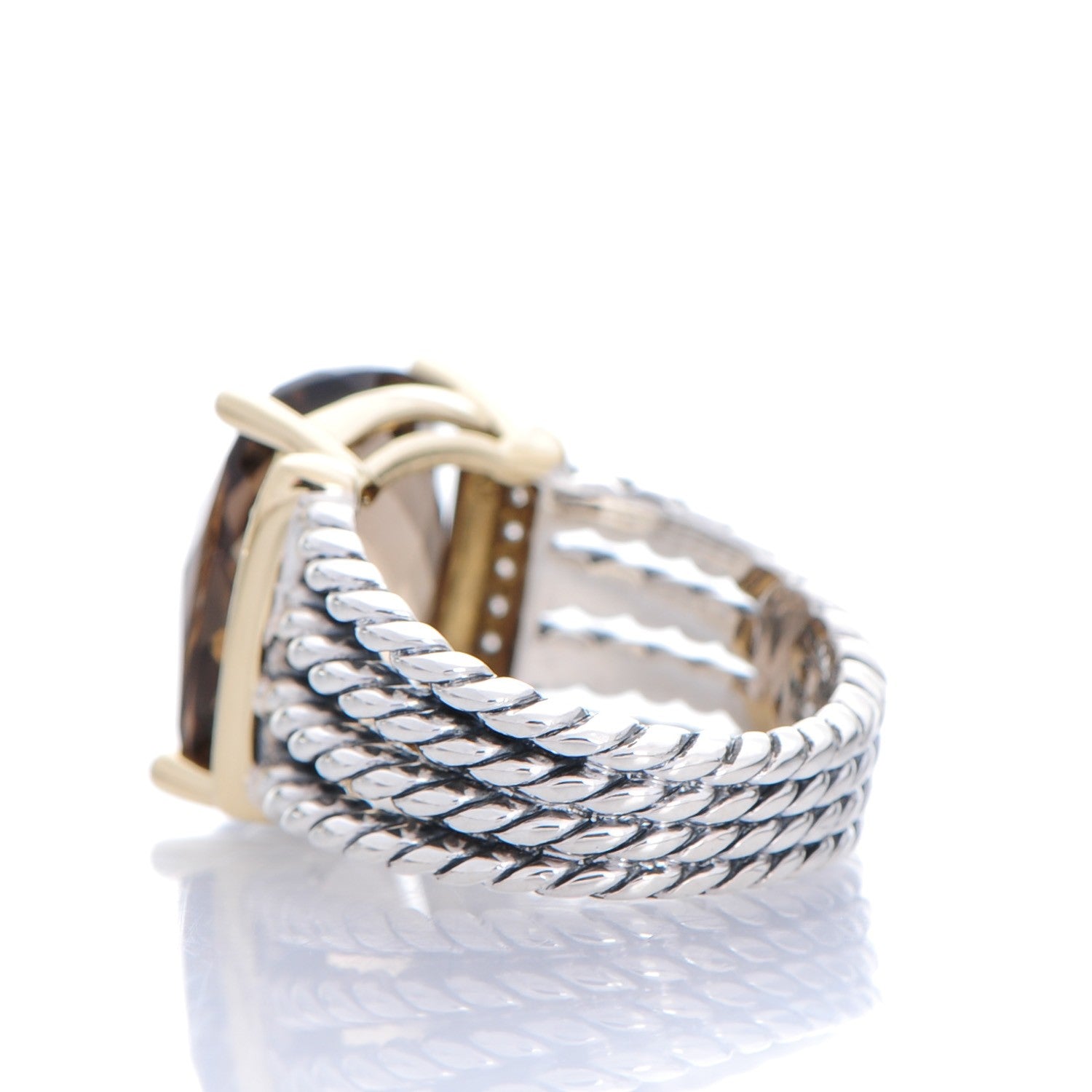 David Yurman Sterling Silver 18K Yellow Gold Diamond Smoky Quartz 16mm Wheaton Ring 54 7 3 of 6
