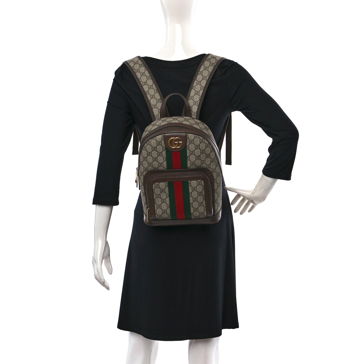 Gucci GG Supreme Monogram Calfskin Web Small Ophidia Day Backpack Beige Ebony New Acero 2 of 9
