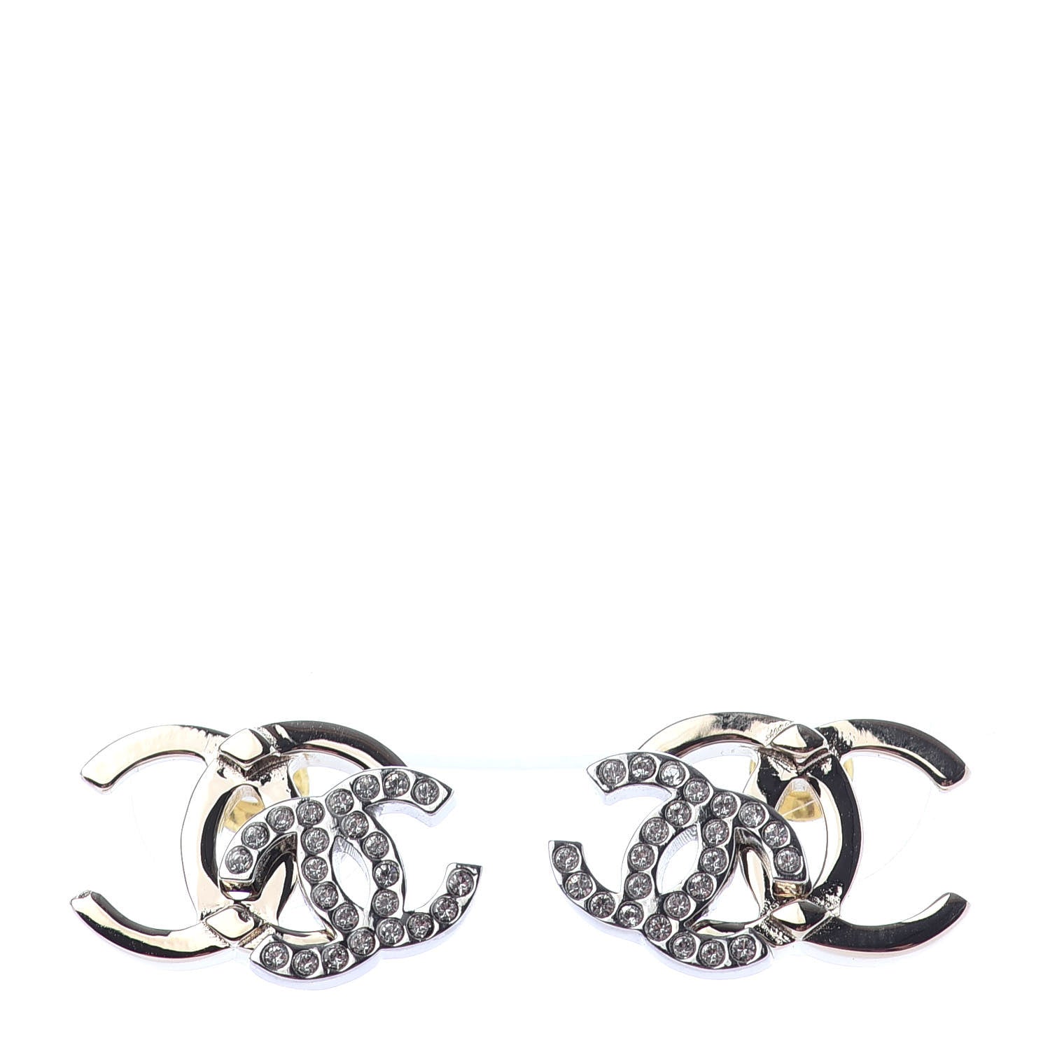 Chanel Crystal Double CC Earrings Gold Silver 1 of 4