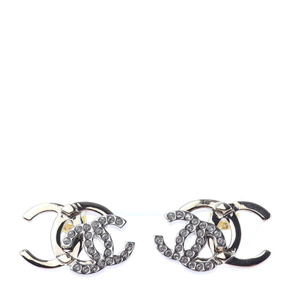 Chanel Crystal Double CC Earrings Gold Silver 1 of 4