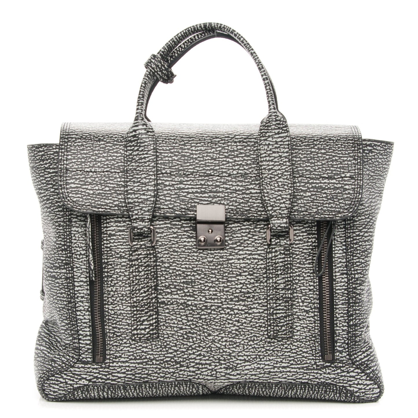 3.1 Textured Calfskin Large Pashli Satchel Black Cream