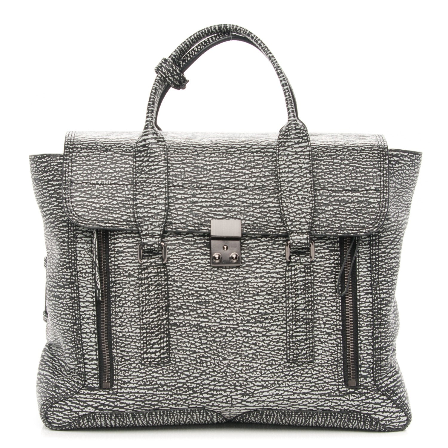 3.1 Phillip Lim 3.1 Textured Calfskin Large Pashli Satchel Black Cream 1 of 7