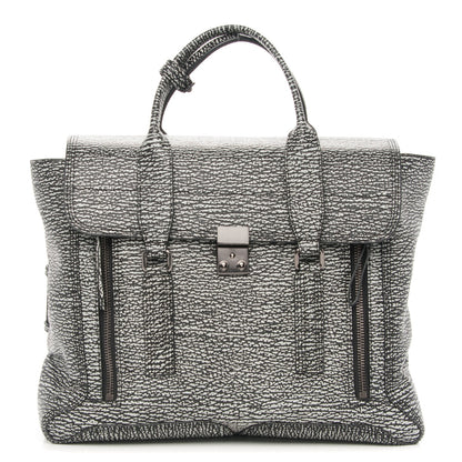 3.1 Phillip Lim 3.1 Textured Calfskin Large Pashli Satchel Black Cream 1 of 7