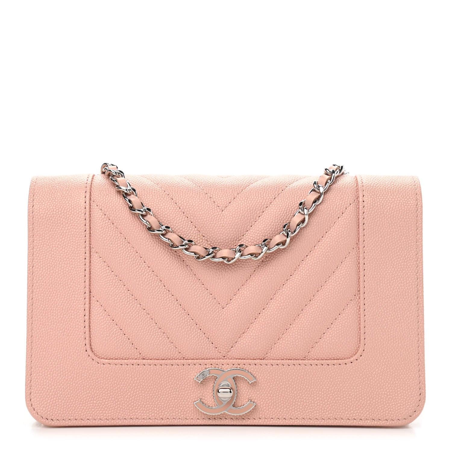Chanel Metallic Caviar Quilted Vintage Mademoiselle Wallet On Chain WOC Light Pink 1 of 13