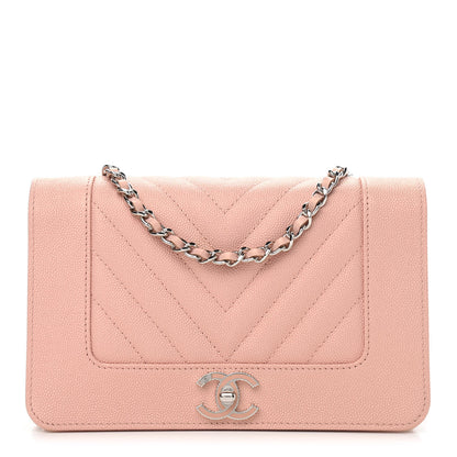 Chanel Metallic Caviar Quilted Vintage Mademoiselle Wallet On Chain WOC Light Pink 1 of 13