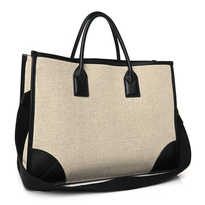 MCM Calfskin Linen Large Munchen Tote Black 4 of 9