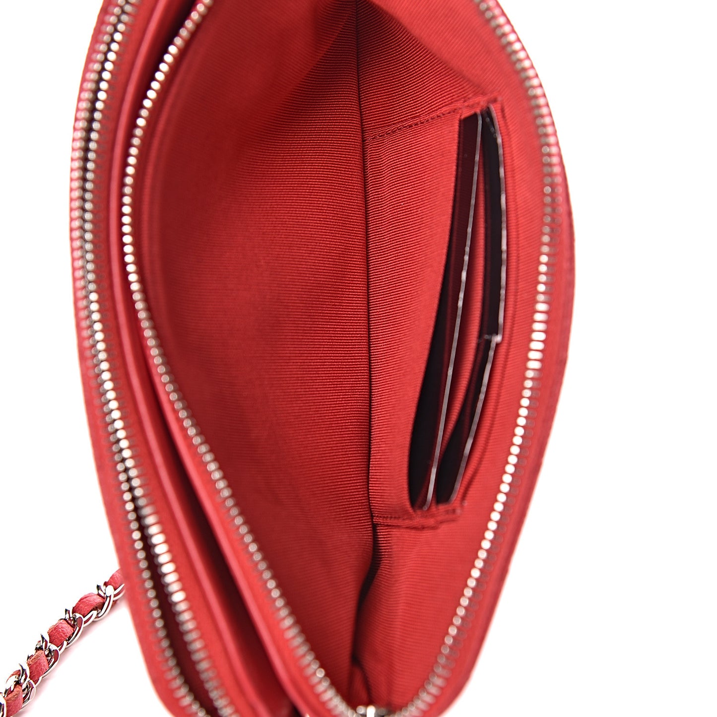 Caviar Chevron Quilted Small Clutch With Chain Light Red