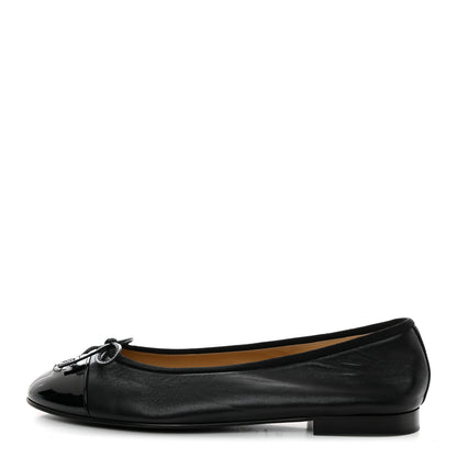Chanel Lambskin Patent Cap Toe Ballerina Flats 39.5 Black 1 of 9