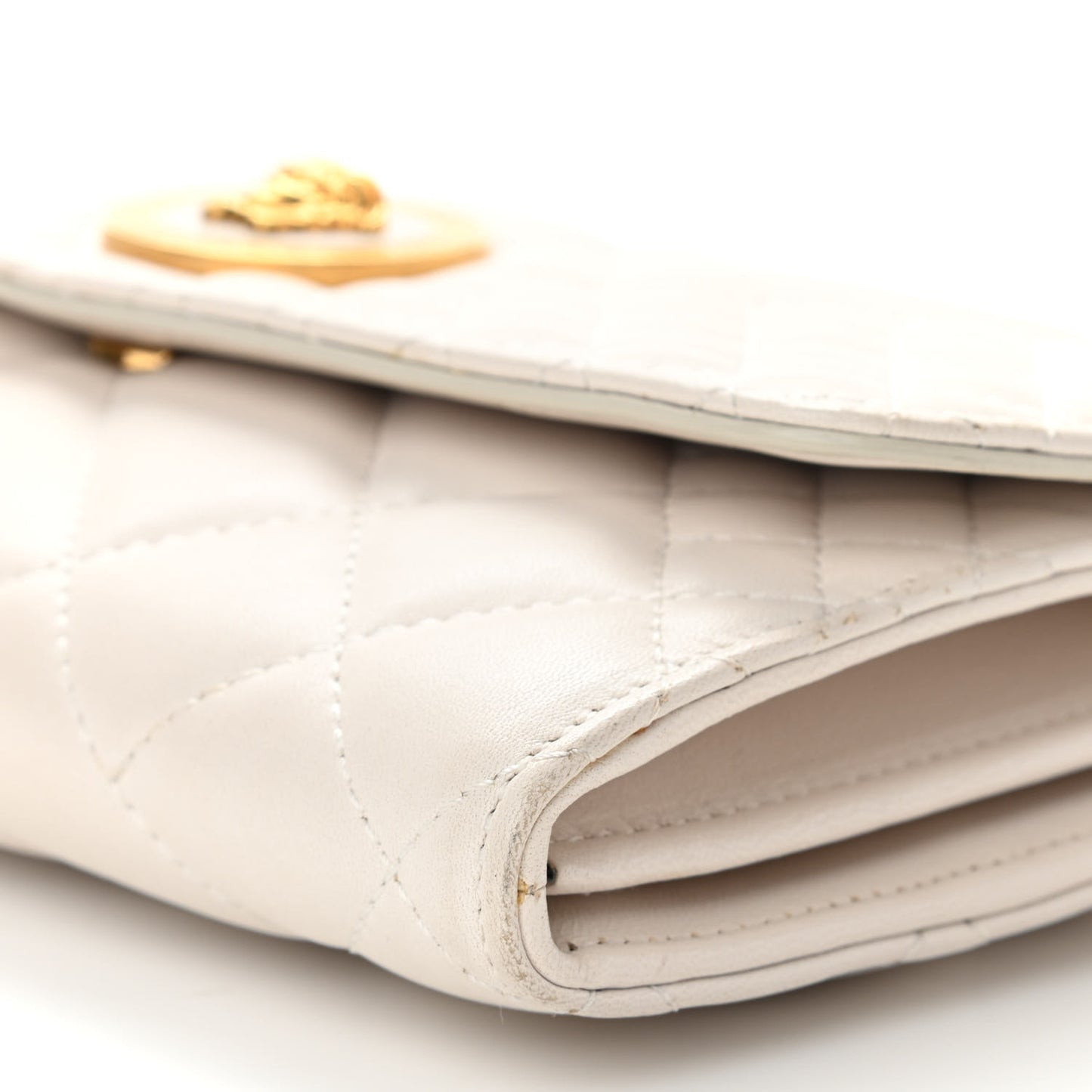 Calfskin Icon Quilted Wallet On Chain Crossbody White
