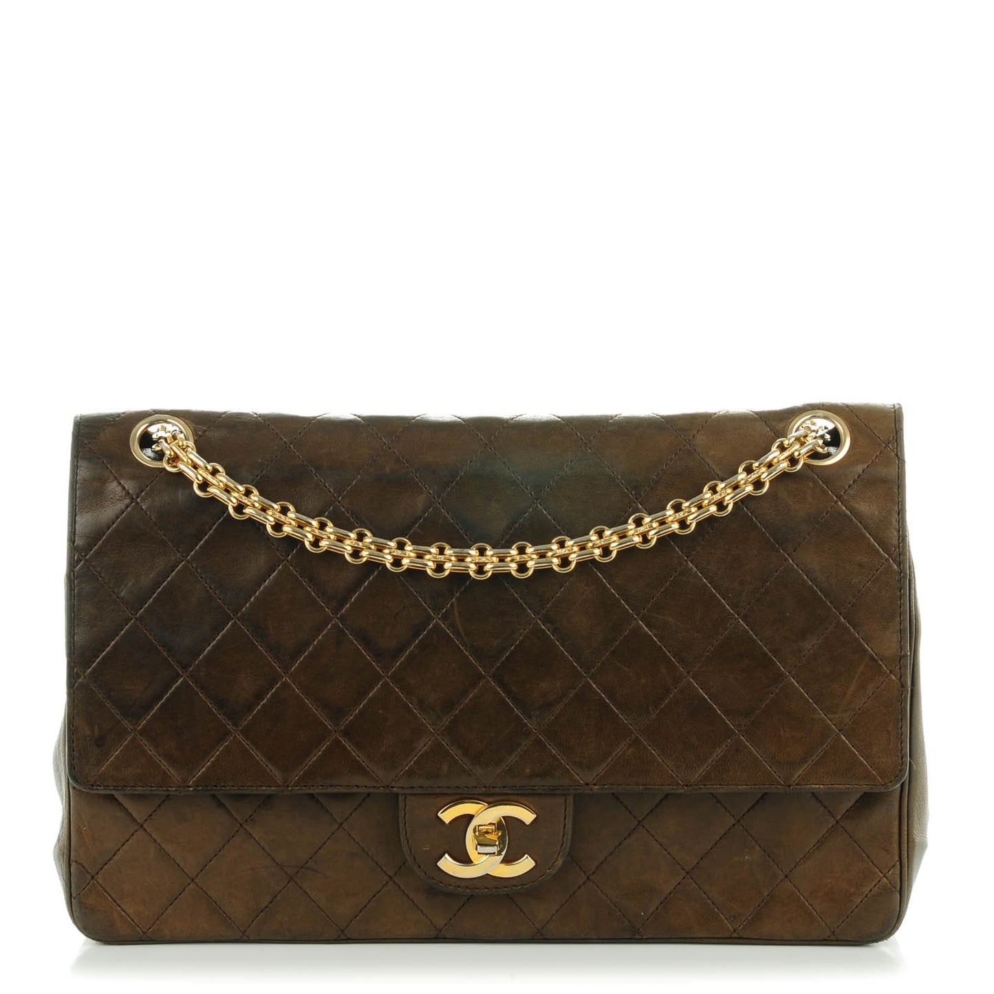 Lambskin Quilted Bijoux Chain Medium Double Flap Brown