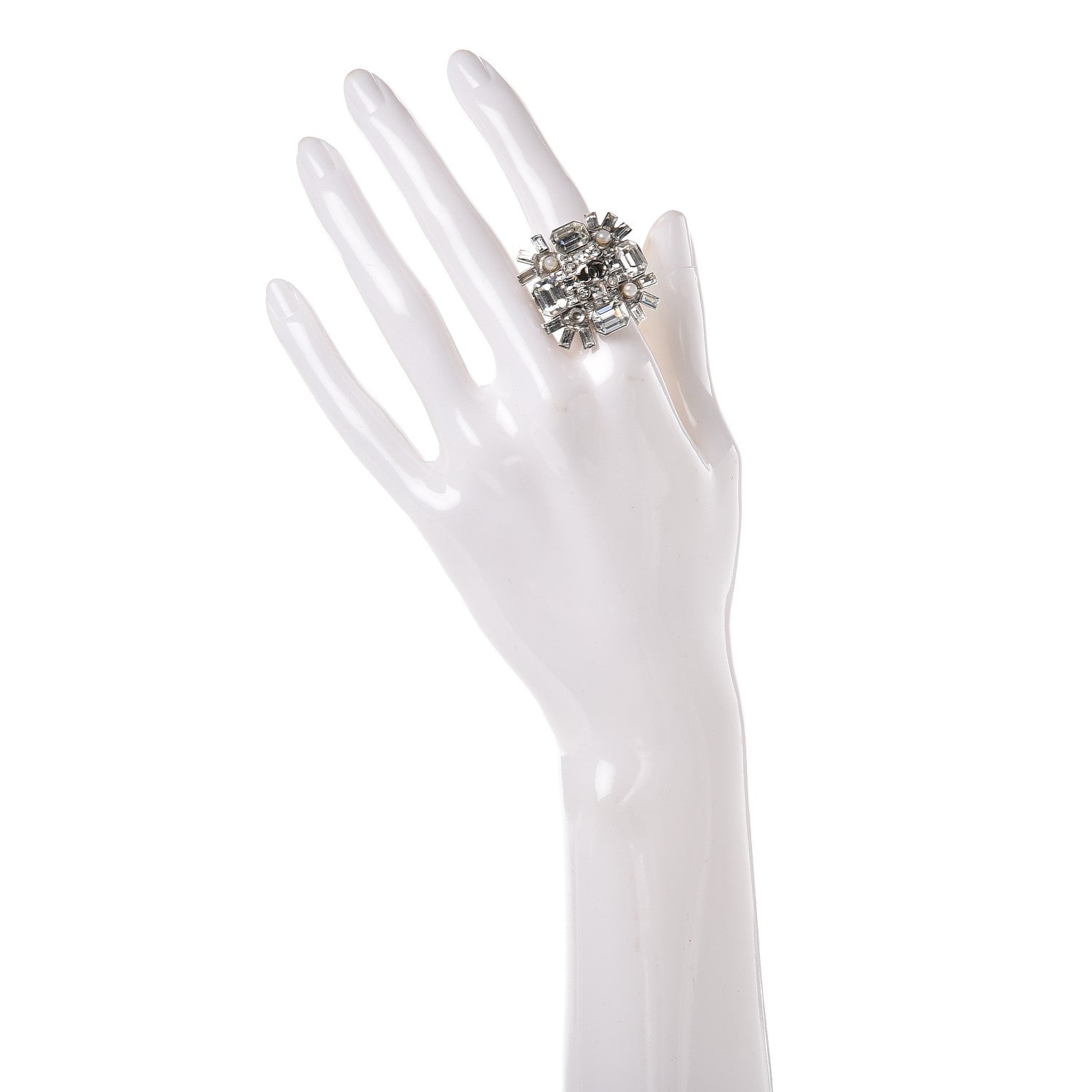 Chanel Baguette Crystal CC Ring 5.75 Silver 2 of 5