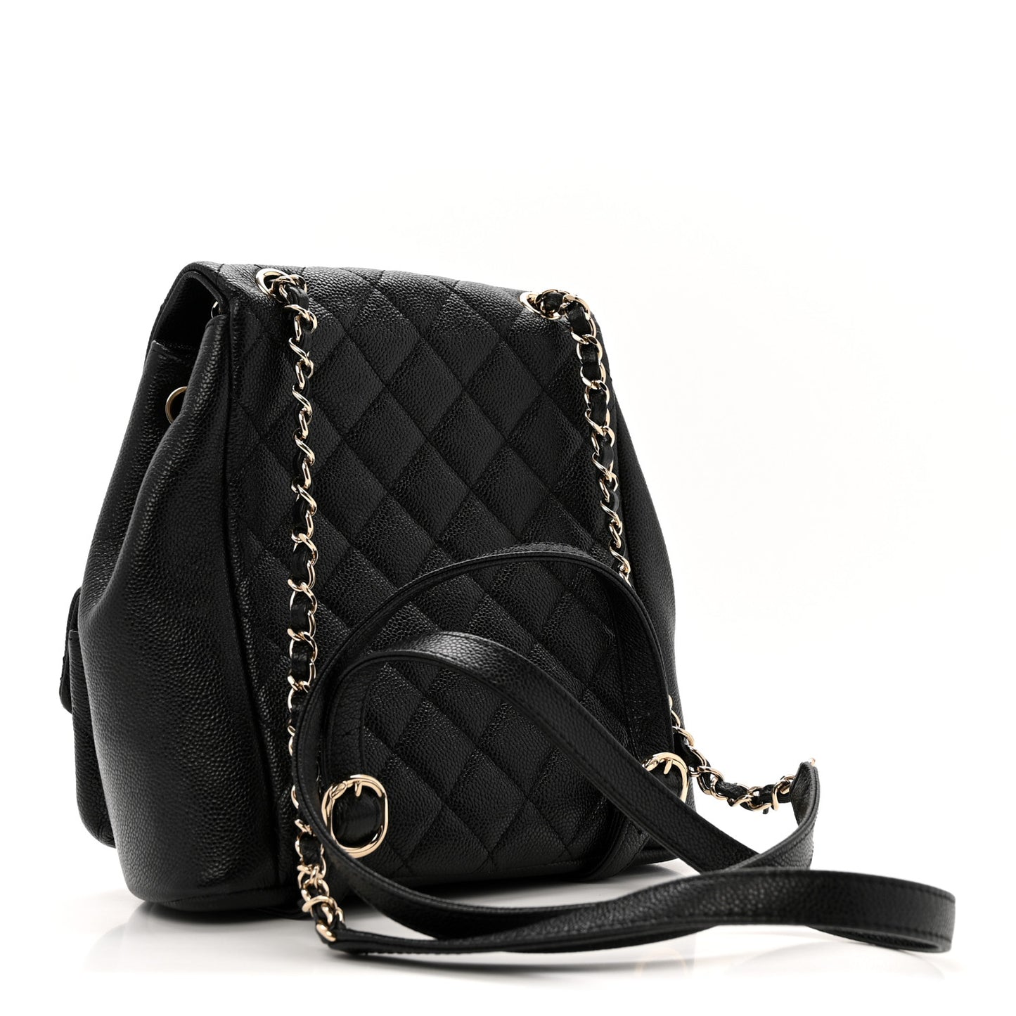 Shiny Caviar Quilted Medium Duma Pockets Drawstring Backpack Black