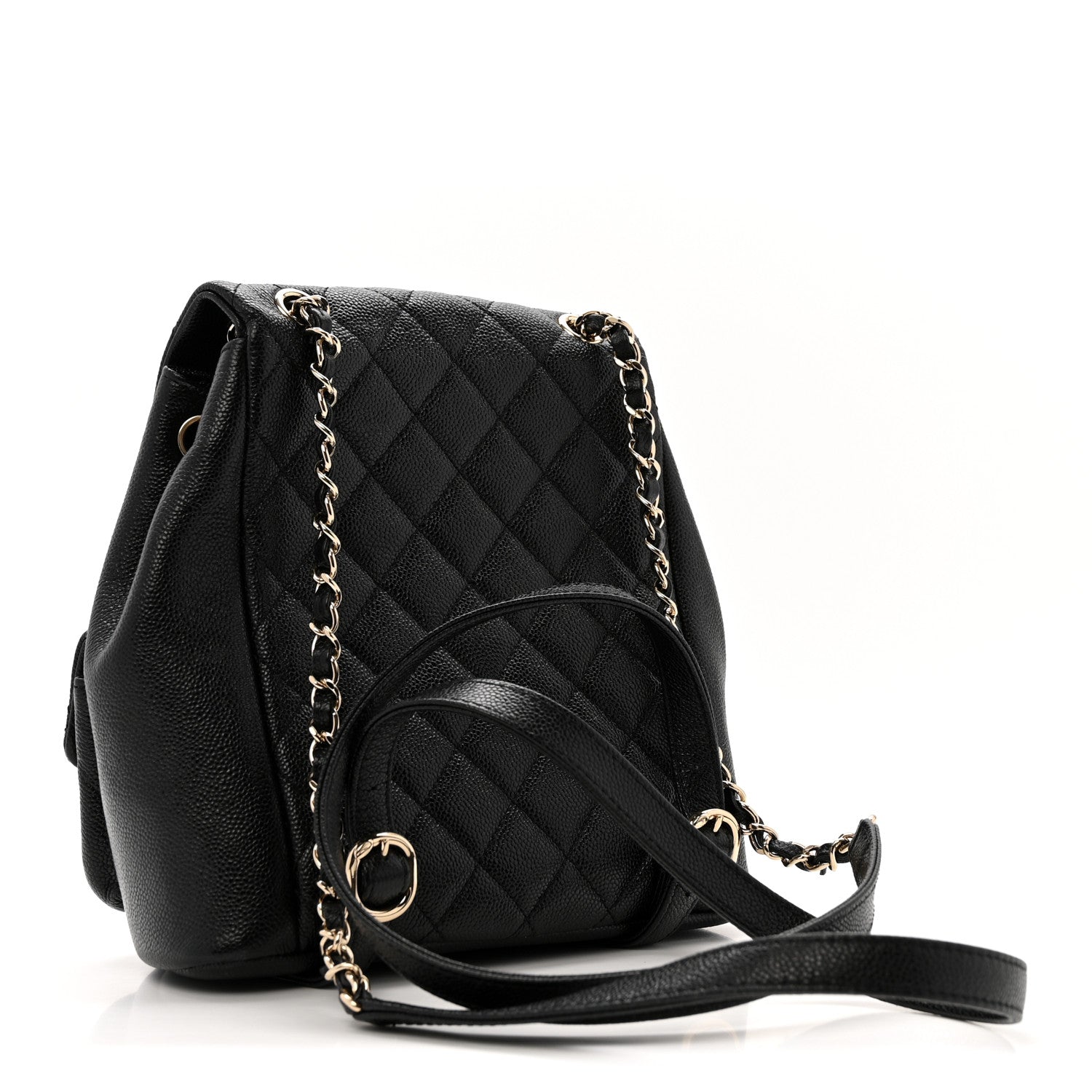 Chanel Shiny Caviar Quilted Medium Duma Pockets Drawstring Backpack Black 3 of 12