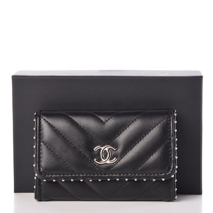 Chanel Lambskin Chevron Quilted Studded Card Holder Black 9 of 9