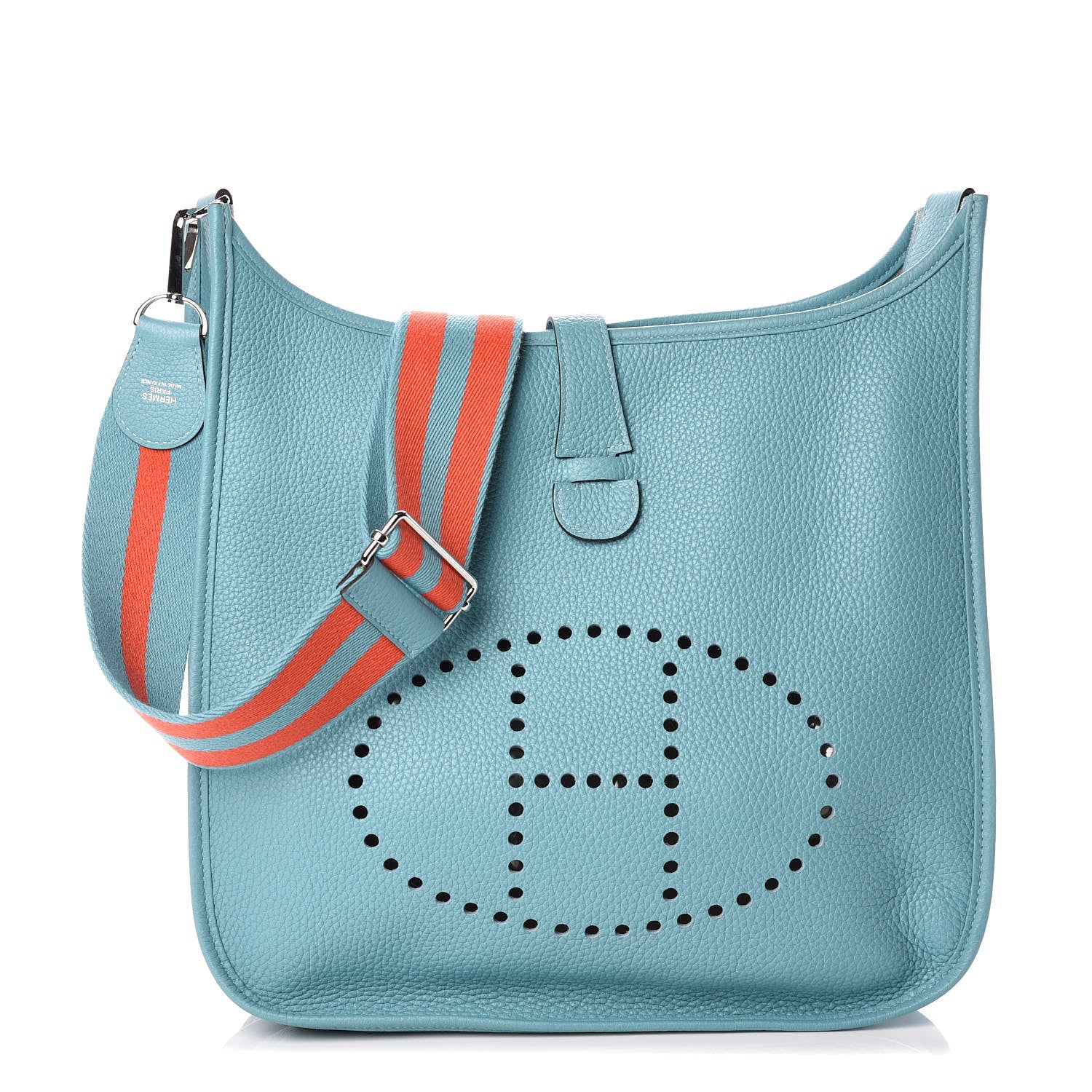 Hermes Taurillon Clemence Amazone Evelyne III GM Bleu Saint Cyr Orange Poppy 1 of 10