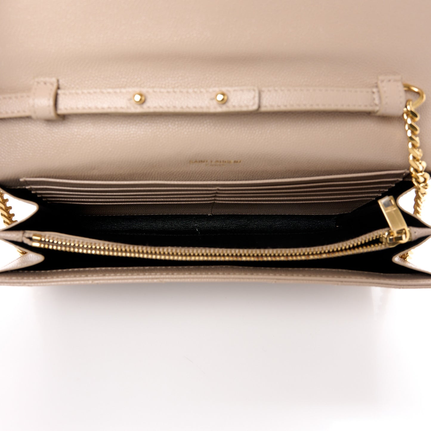 Grain De Poudre Matelasse Chevron Monogram Chain Wallet Dark Beige