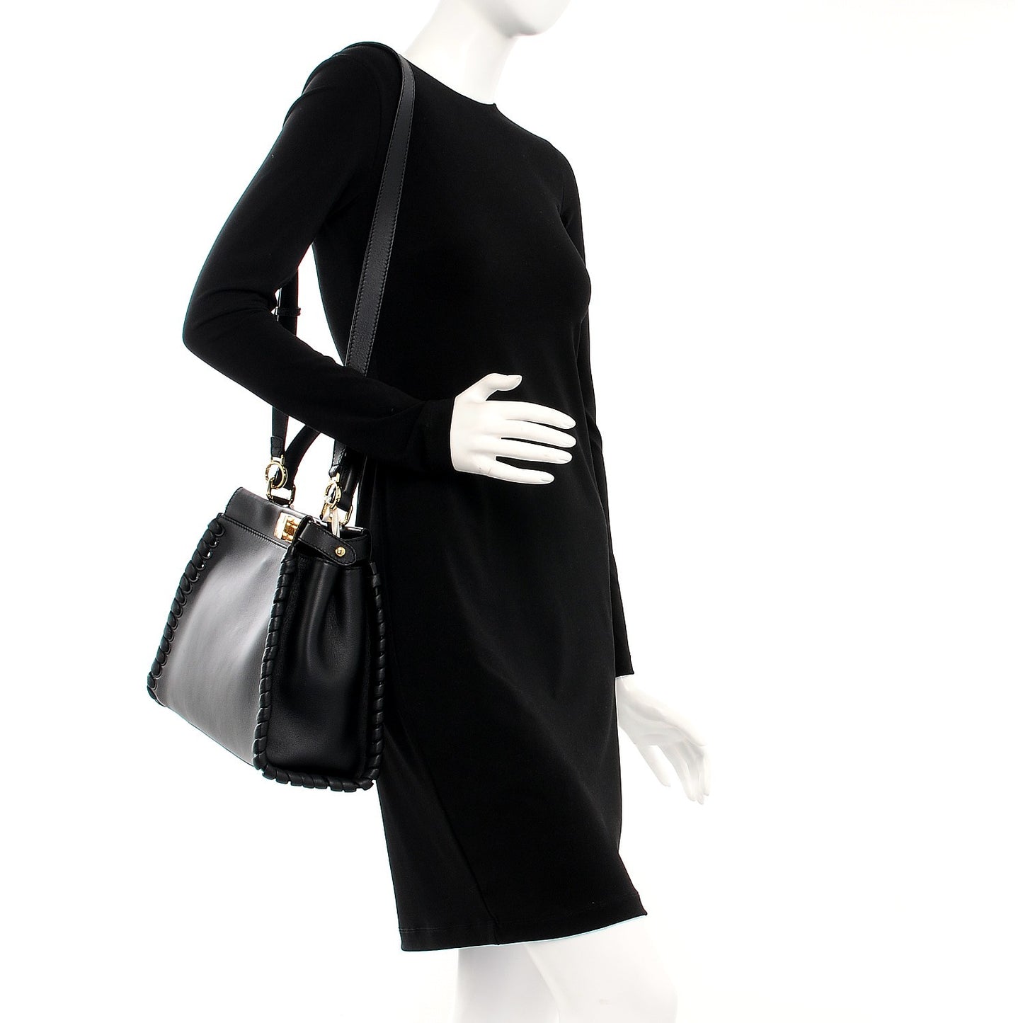 Vitello Seta Lace Up Medium Peekaboo Iconic Satchel Black