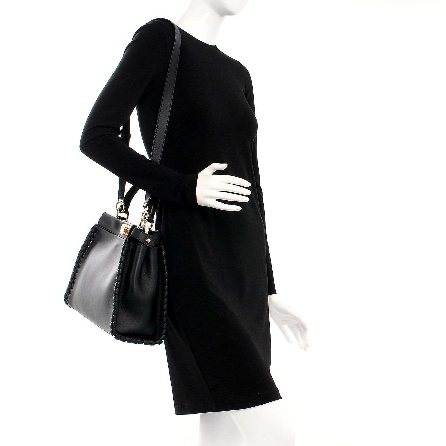 Fendi Vitello Seta Lace Up Medium Peekaboo Iconic Satchel Black 2 of 9