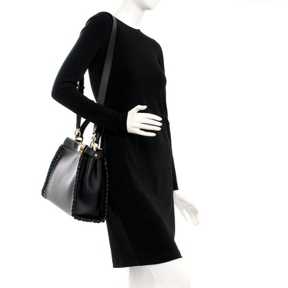 Fendi Vitello Seta Lace Up Medium Peekaboo Iconic Satchel Black 2 of 9