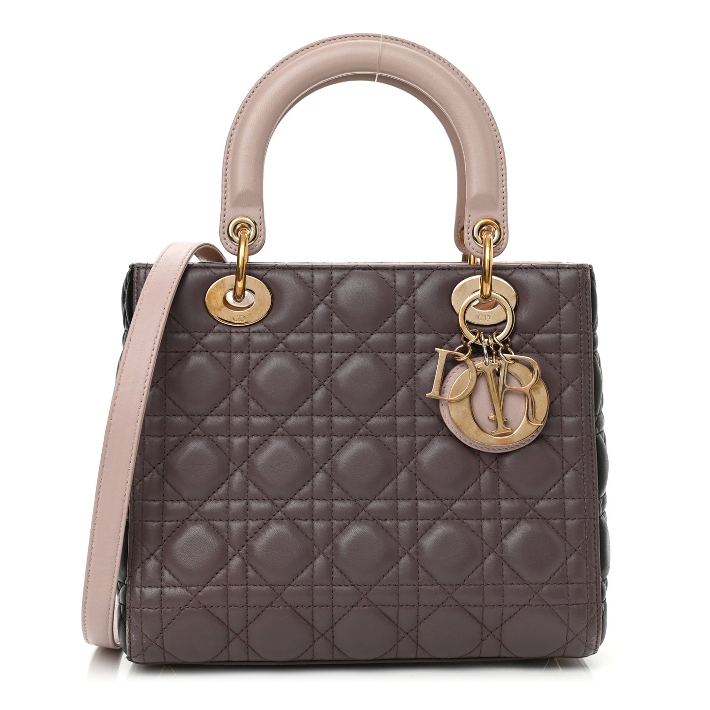 Lambskin Cannage Medium Tri-Color Lady Dior Brown
