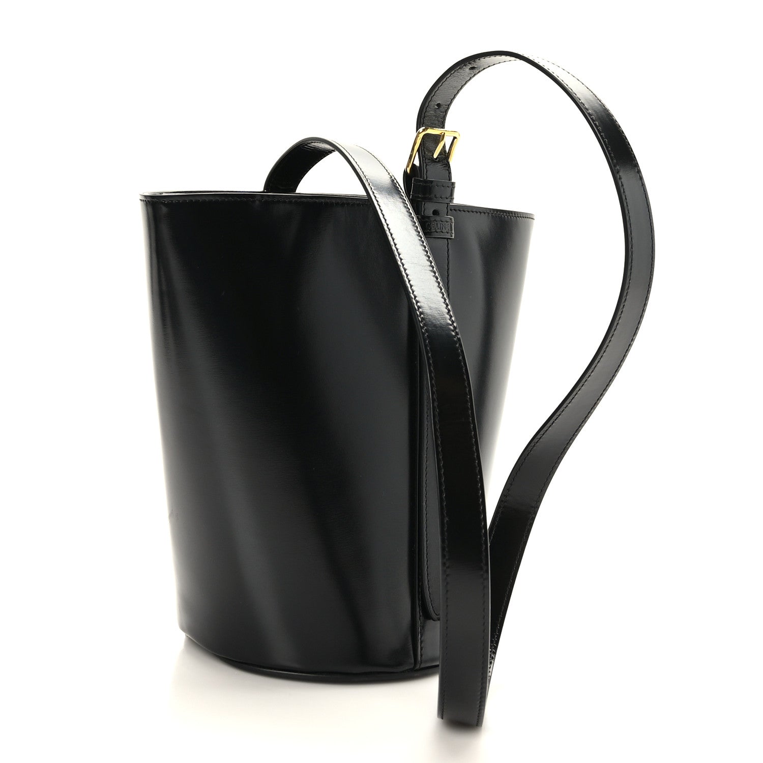 Celine Shiny Calfskin Triomphe Bucket Bag Black 3 of 9