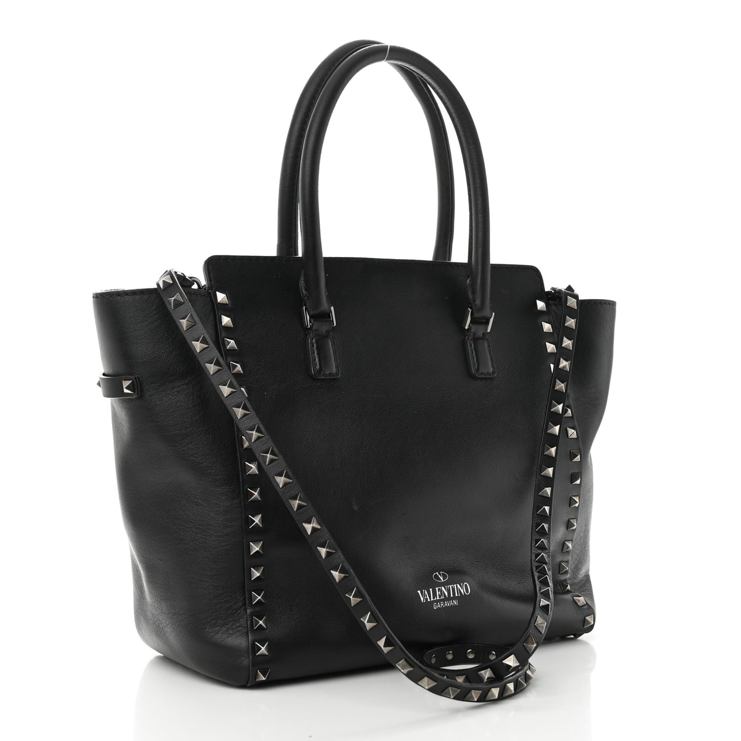 Vitello Rockstud Double Handle Tote Black
