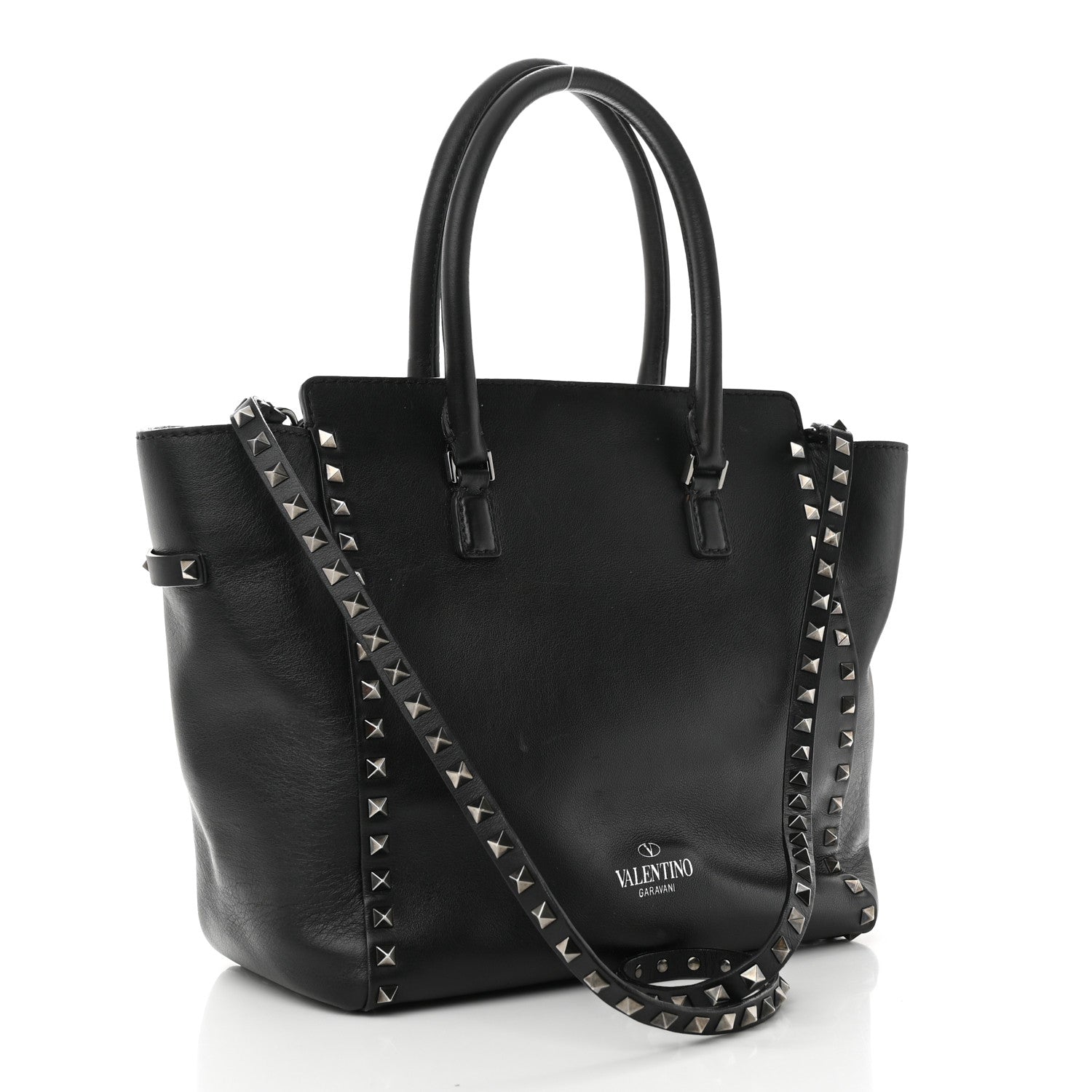 Valentino Garavani Vitello Rockstud Double Handle Tote Black 3 of 10
