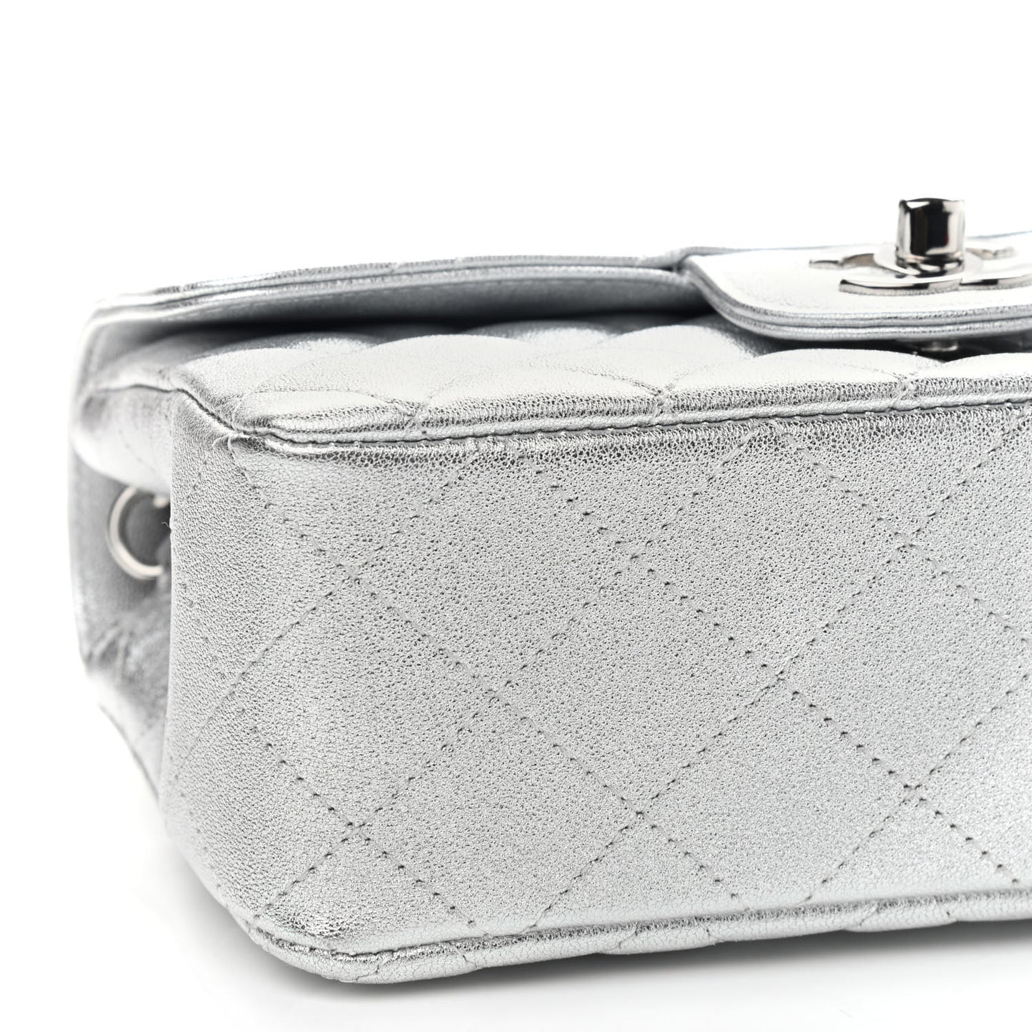 Metallic Lambskin Quilted Mini Rectangular Flap Silver
