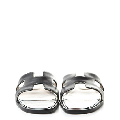 Hermes Calfskin Oran Sandals 36 Black 2 of 10