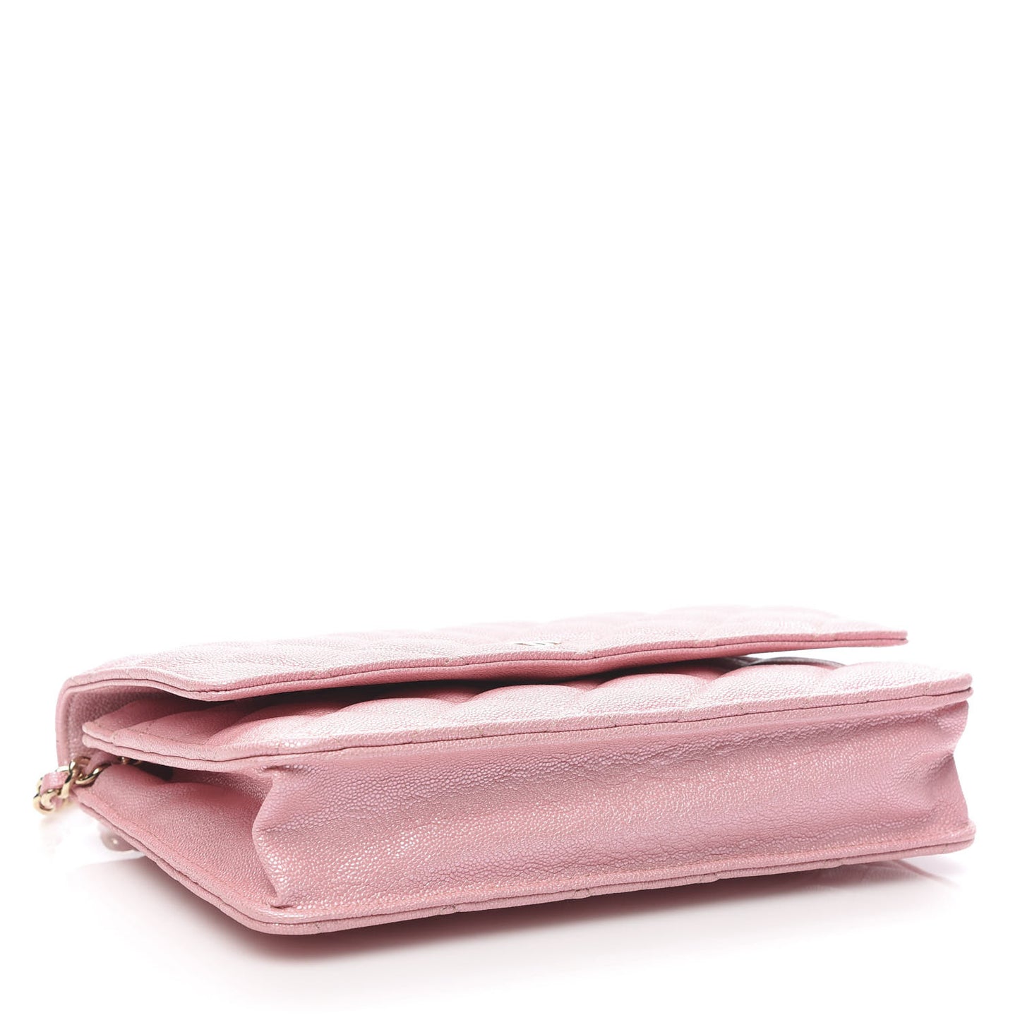 Iridescent Caviar Quilted Wallet on Chain WOC Rose Pink